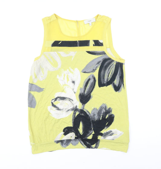 NEXT Womens Yellow Floral Viscose Basic T-Shirt Size 14 Scoop Neck