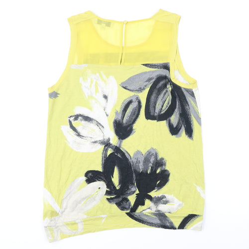 NEXT Womens Yellow Floral Viscose Basic T-Shirt Size 14 Scoop Neck