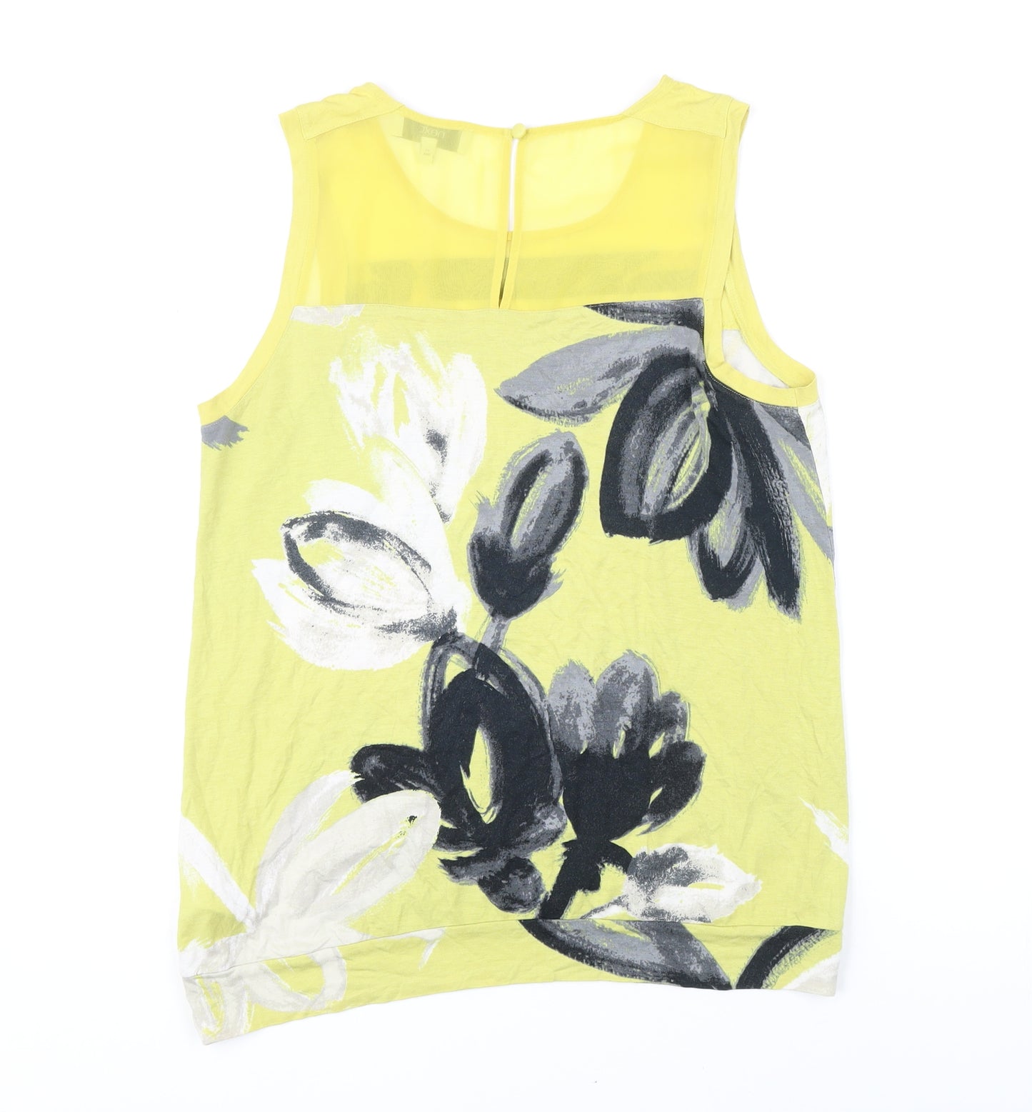 NEXT Womens Yellow Floral Viscose Basic T-Shirt Size 14 Scoop Neck