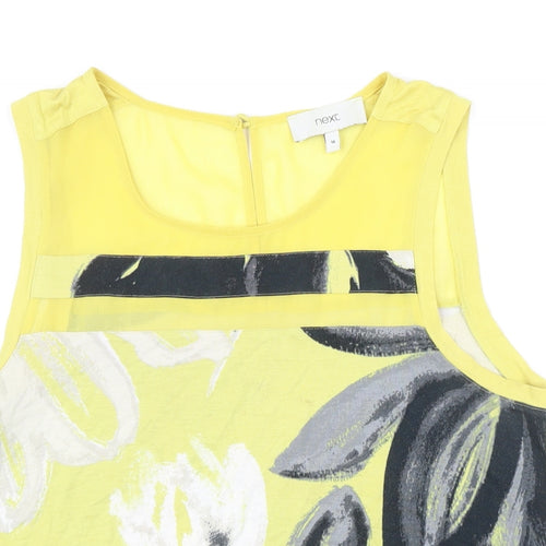 NEXT Womens Yellow Floral Viscose Basic T-Shirt Size 14 Scoop Neck