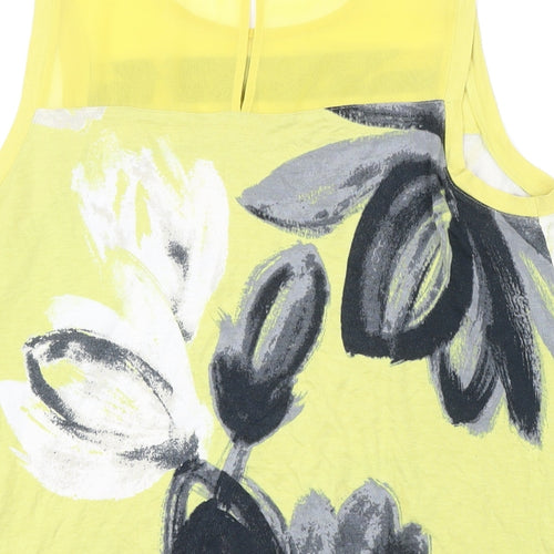 NEXT Womens Yellow Floral Viscose Basic T-Shirt Size 14 Scoop Neck