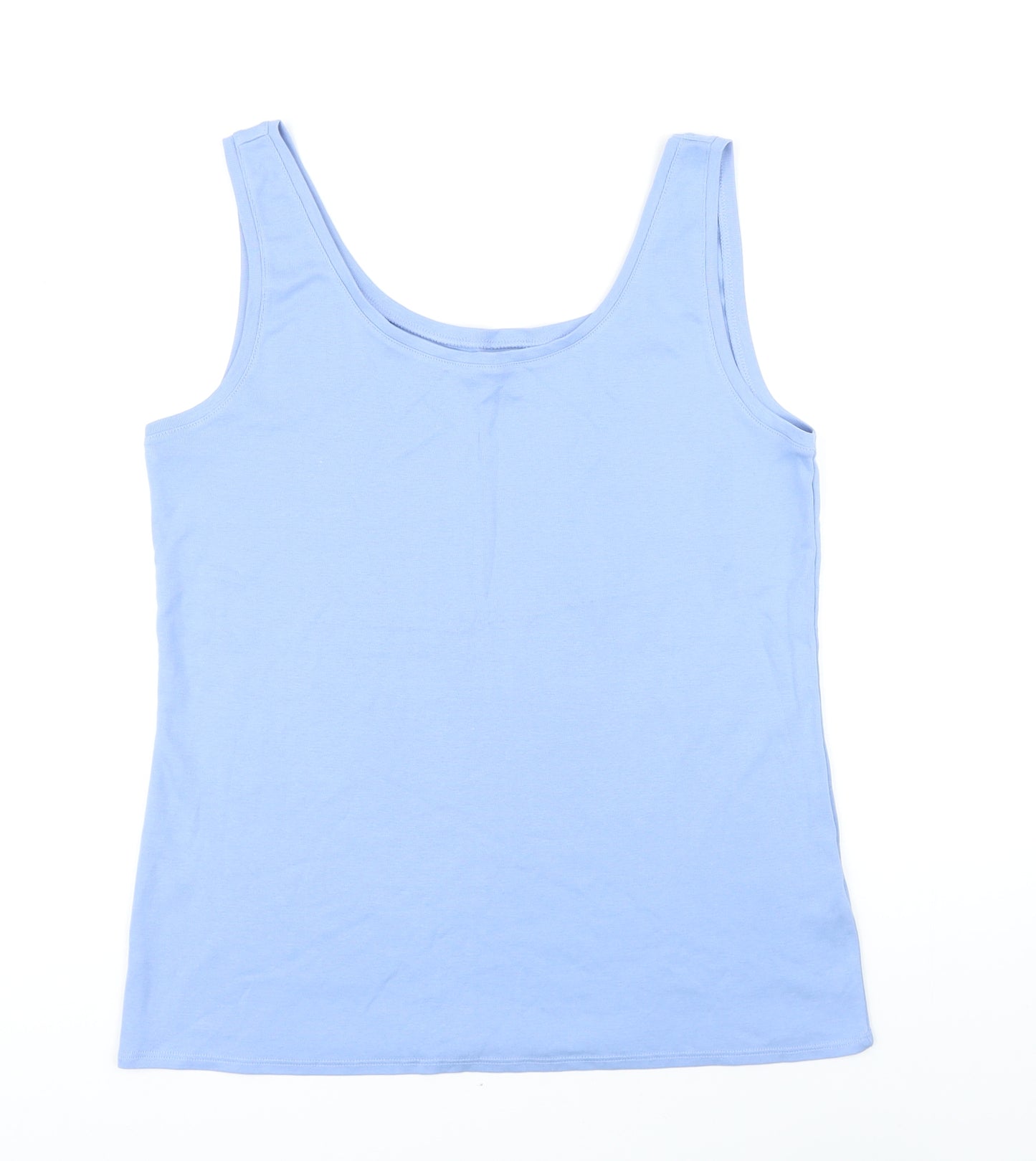 Marks and Spencer Womens Blue 100% Cotton Basic T-Shirt Size 18 Scoop Neck