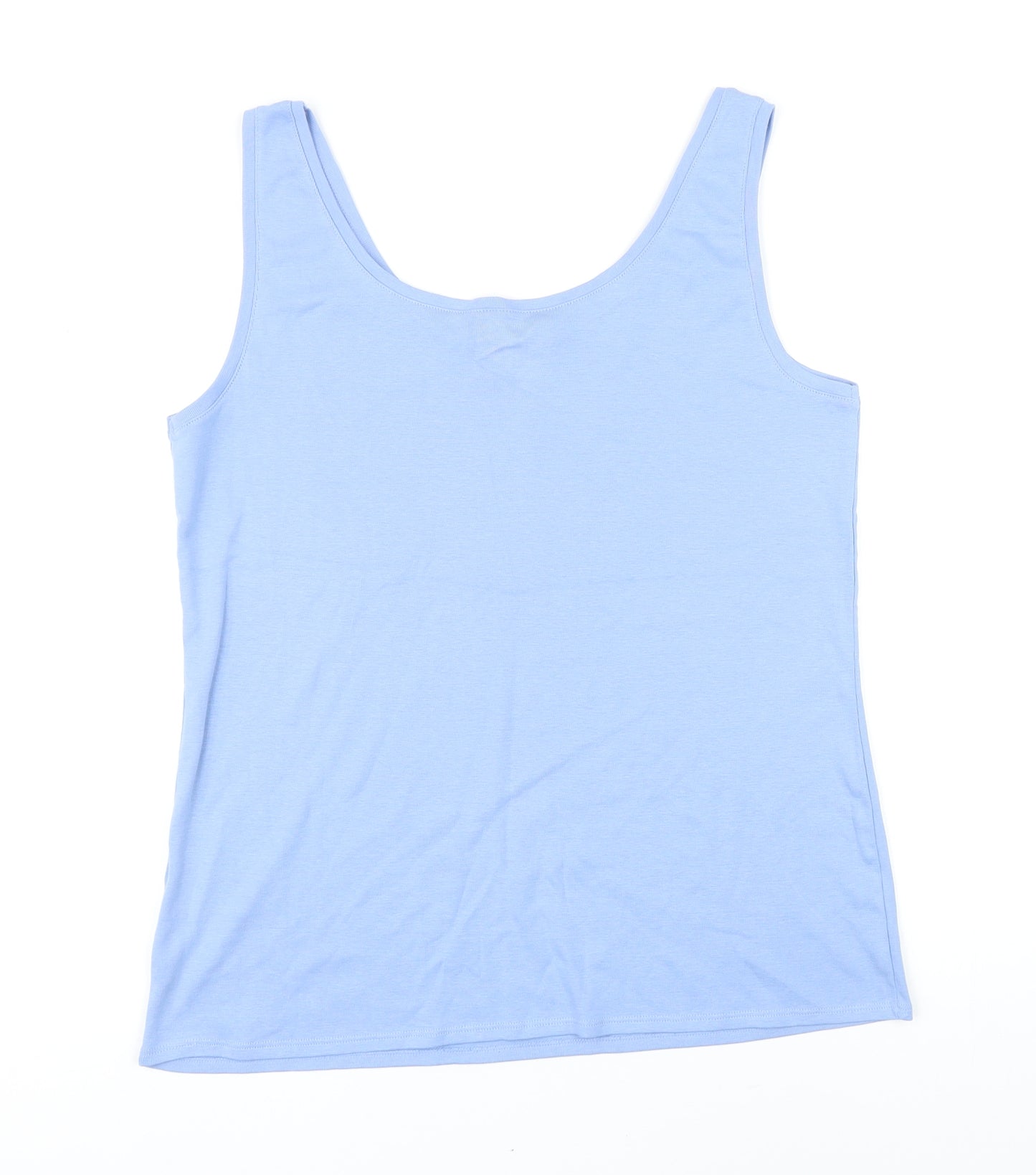 Marks and Spencer Womens Blue 100% Cotton Basic T-Shirt Size 18 Scoop Neck