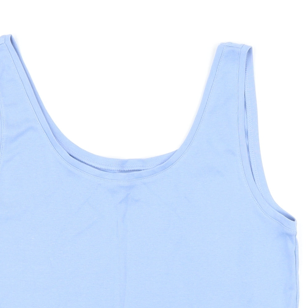Marks and Spencer Womens Blue 100% Cotton Basic T-Shirt Size 18 Scoop Neck