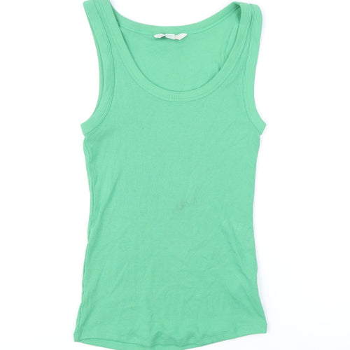 Marks and Spencer Womens Green Cotton Basic T-Shirt Size 8 Scoop Neck