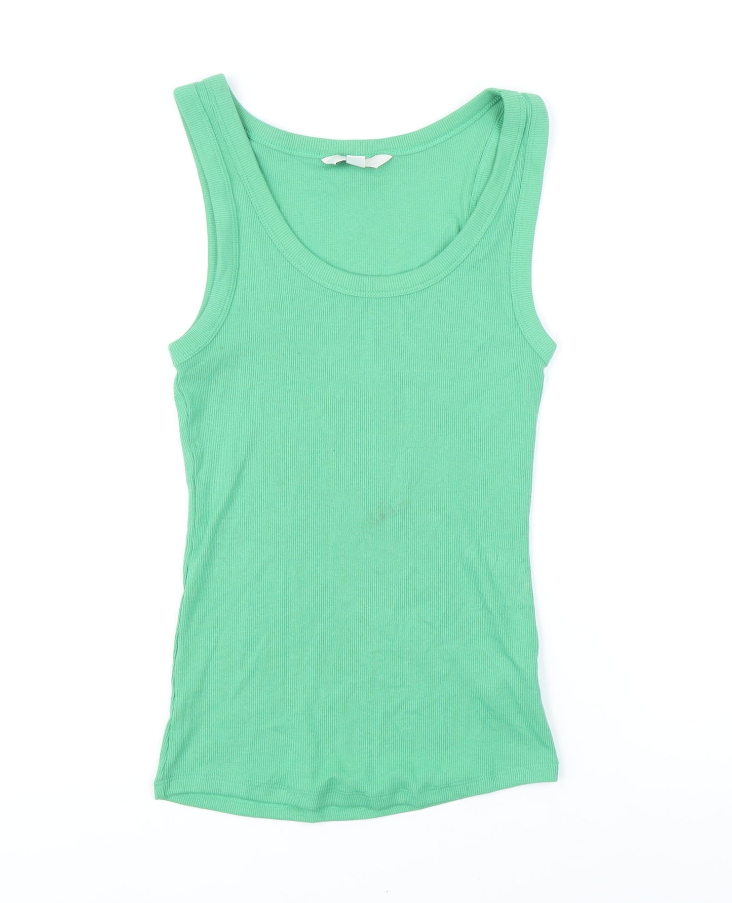 Marks and Spencer Womens Green Cotton Basic T-Shirt Size 8 Scoop Neck