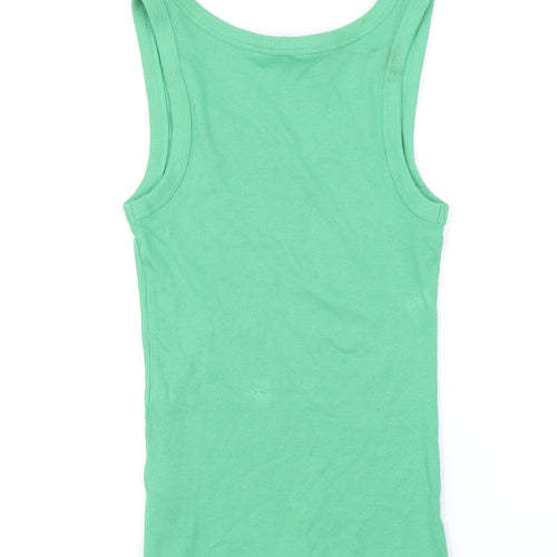 Marks and Spencer Womens Green Cotton Basic T-Shirt Size 8 Scoop Neck