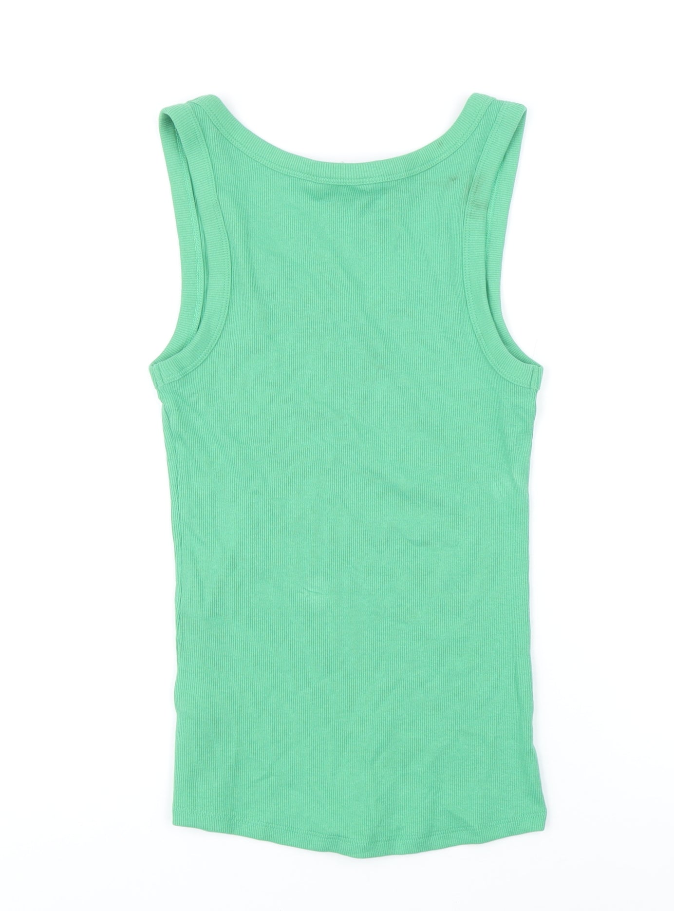 Marks and Spencer Womens Green Cotton Basic T-Shirt Size 8 Scoop Neck