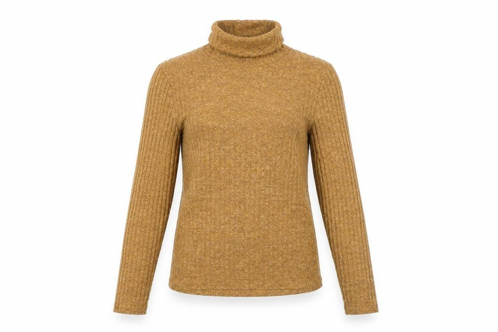Front view of attrattivo women’s brown high neck polyester jumper, size S