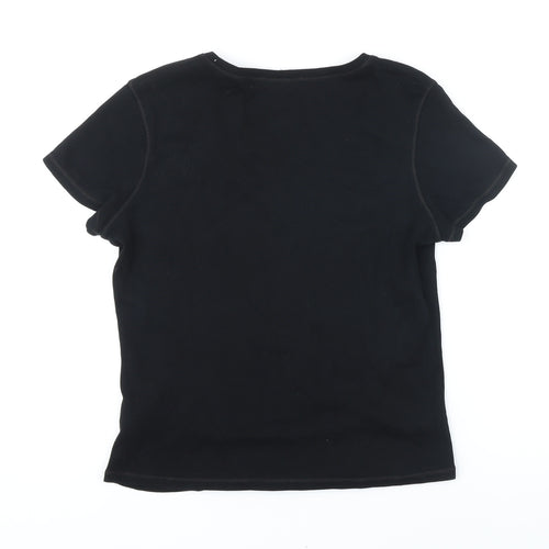 Marks and Spencer Womens Black 100% Cotton Basic T-Shirt Size 14 V-Neck