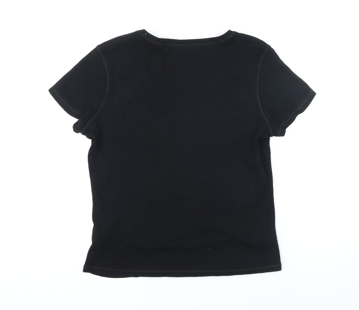 Marks and Spencer Womens Black 100% Cotton Basic T-Shirt Size 14 V-Neck