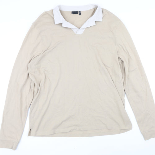 ASOS Mens Beige 100% Cotton Polo Size 2XL Collared Pullover - Longline