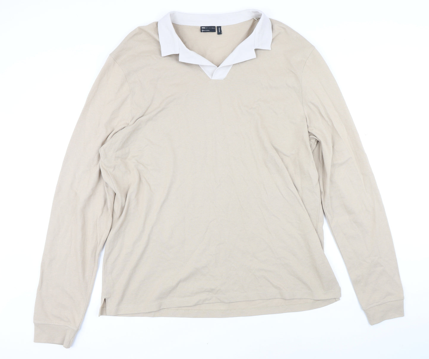 ASOS Mens Beige 100% Cotton Polo Size 2XL Collared Pullover - Longline