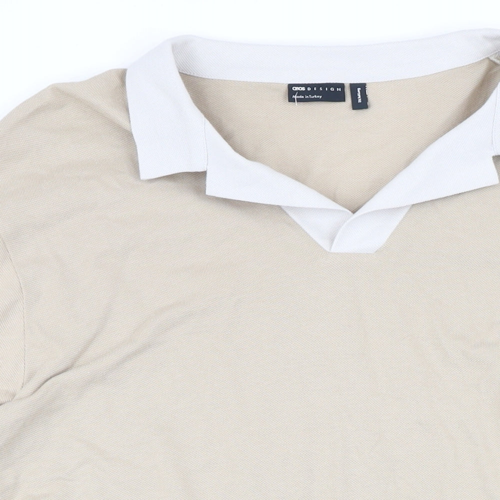 ASOS Mens Beige 100% Cotton Polo Size 2XL Collared Pullover - Longline