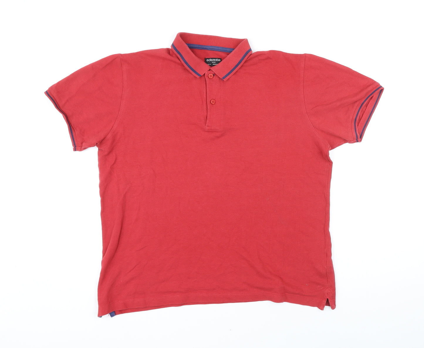 Edenrobe Mens Red 100% Cotton Polo Size M Collared Button