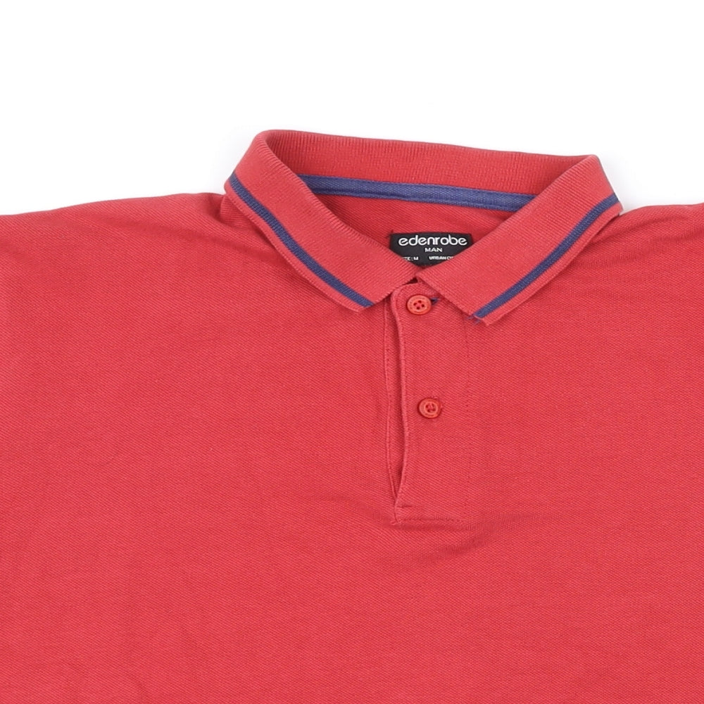 Edenrobe Mens Red 100% Cotton Polo Size M Collared Button