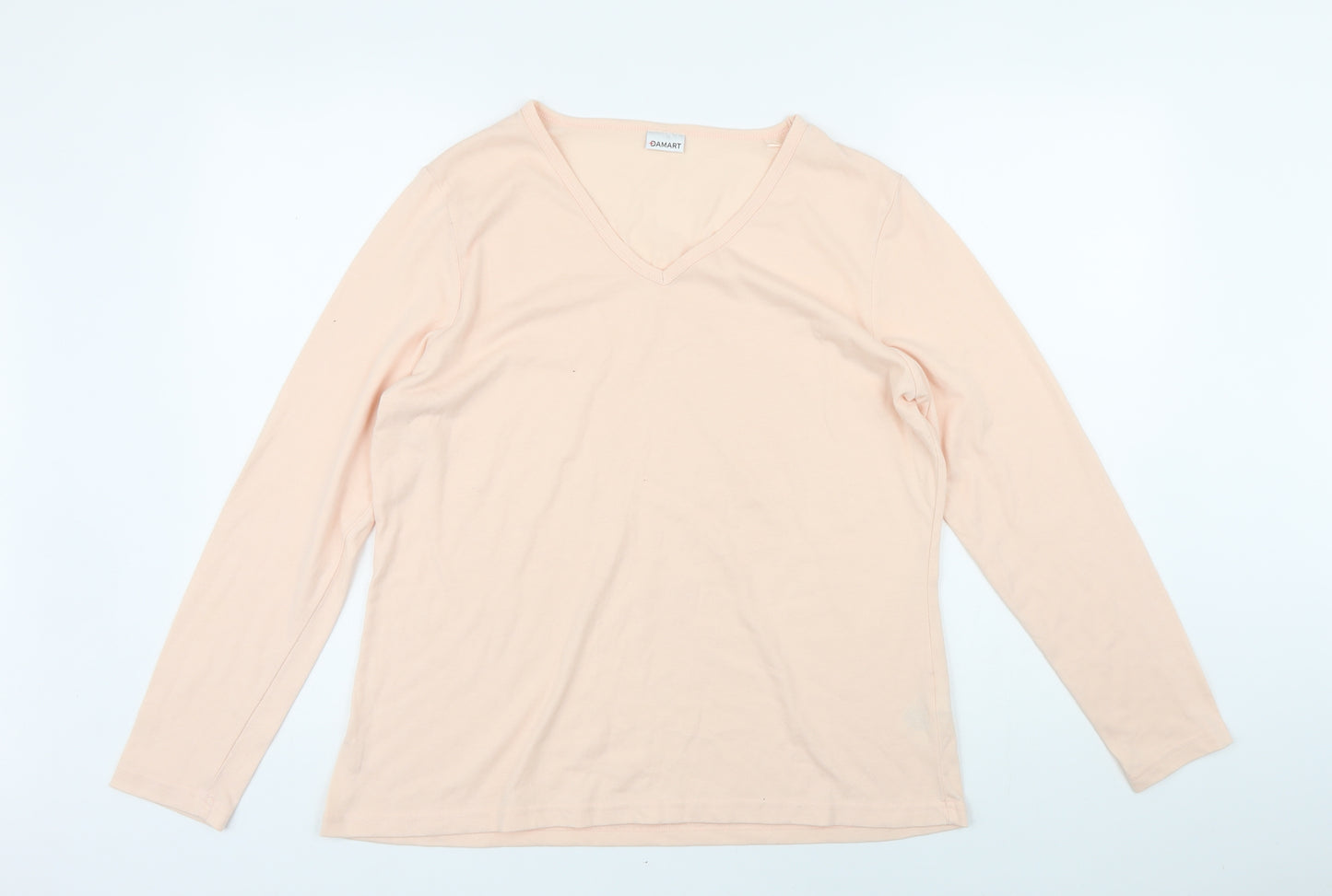 Damart Womens Pink Polyester Basic T-Shirt Size 18 V-Neck
