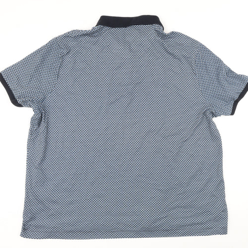 Marks and Spencer Mens Blue Geometric Polyester Polo Size 4XL Collared Button