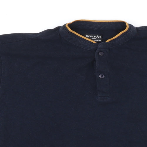 Edenrobe Mens Blue Cotton T-Shirt Size M Henley