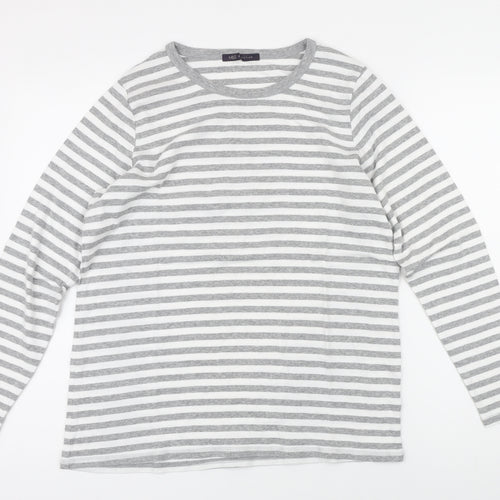Marks and Spencer Womens Grey Striped 100% Cotton Basic T-Shirt Size 18 Boat Neck