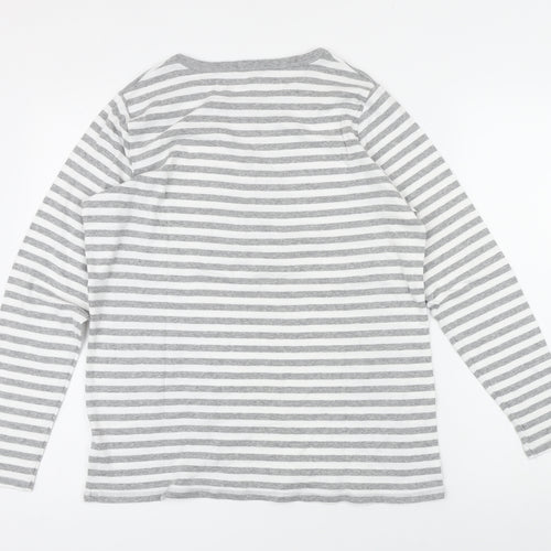 Marks and Spencer Womens Grey Striped 100% Cotton Basic T-Shirt Size 18 Boat Neck