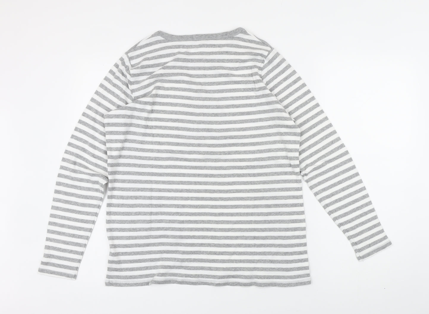 Marks and Spencer Womens Grey Striped 100% Cotton Basic T-Shirt Size 18 Boat Neck