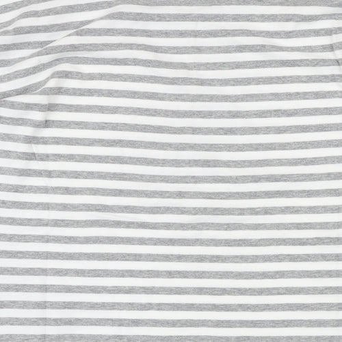 Marks and Spencer Womens Grey Striped 100% Cotton Basic T-Shirt Size 18 Boat Neck