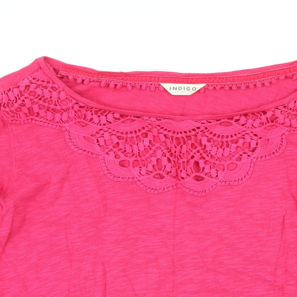 Indigo Womens Pink 100% Cotton Basic T-Shirt Size 10 Boat Neck