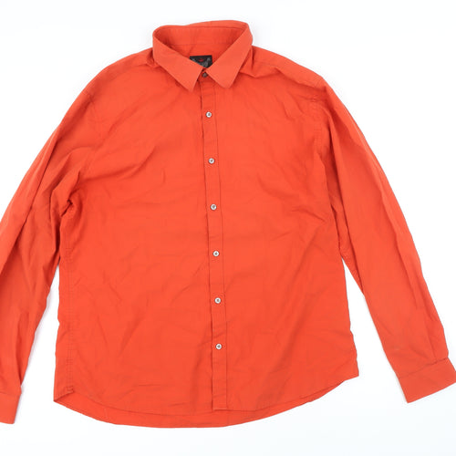 River Island Mens Orange Cotton Button-Up Size XL Collared Button