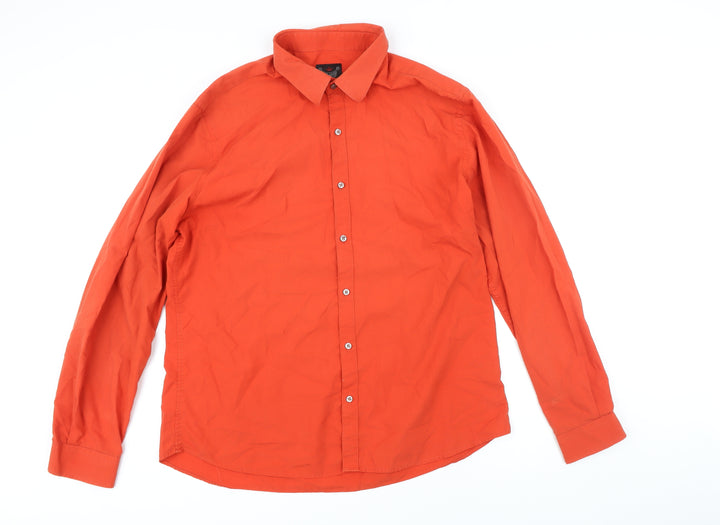 River Island Mens Orange Cotton Button-Up Size XL Collared Button