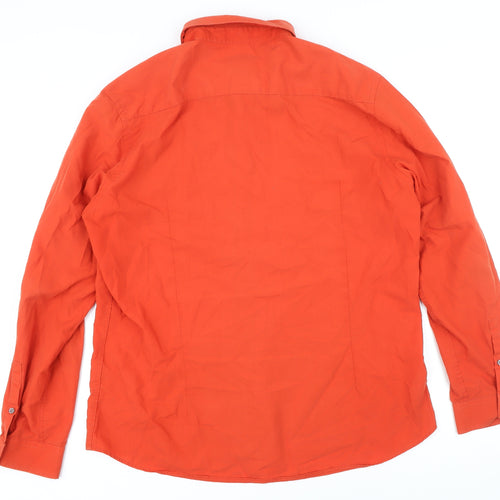 River Island Mens Orange Cotton Button-Up Size XL Collared Button