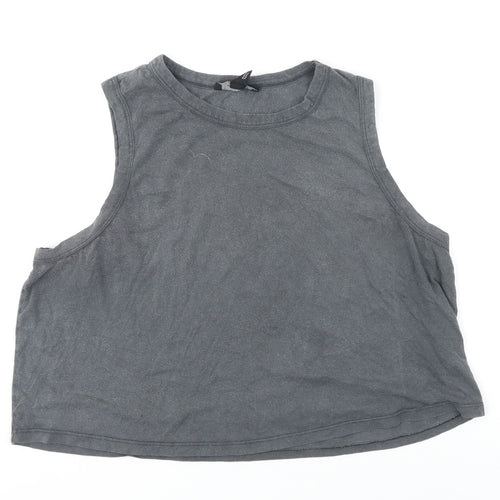 New Look Womens Grey 100% Cotton Cropped T-Shirt Size 16 Boat Neck