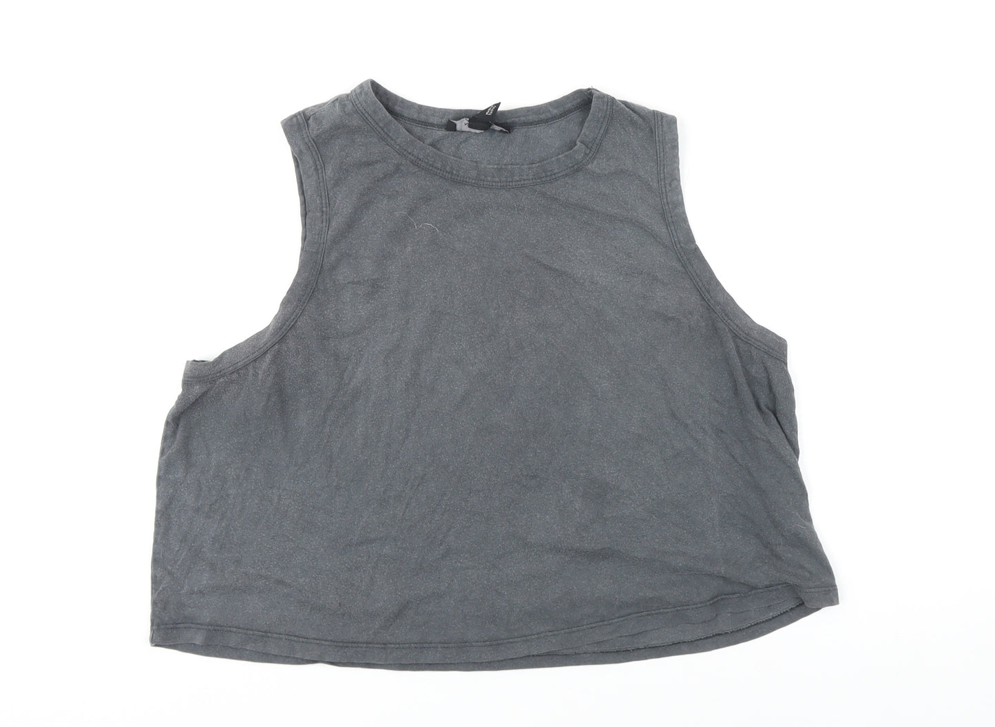 New Look Womens Grey 100% Cotton Cropped T-Shirt Size 16 Boat Neck