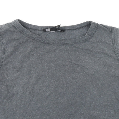 New Look Womens Grey 100% Cotton Cropped T-Shirt Size 16 Boat Neck