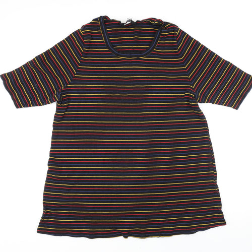 Yours Womens Multicoloured Striped Cotton Basic T-Shirt Size 26 Scoop Neck