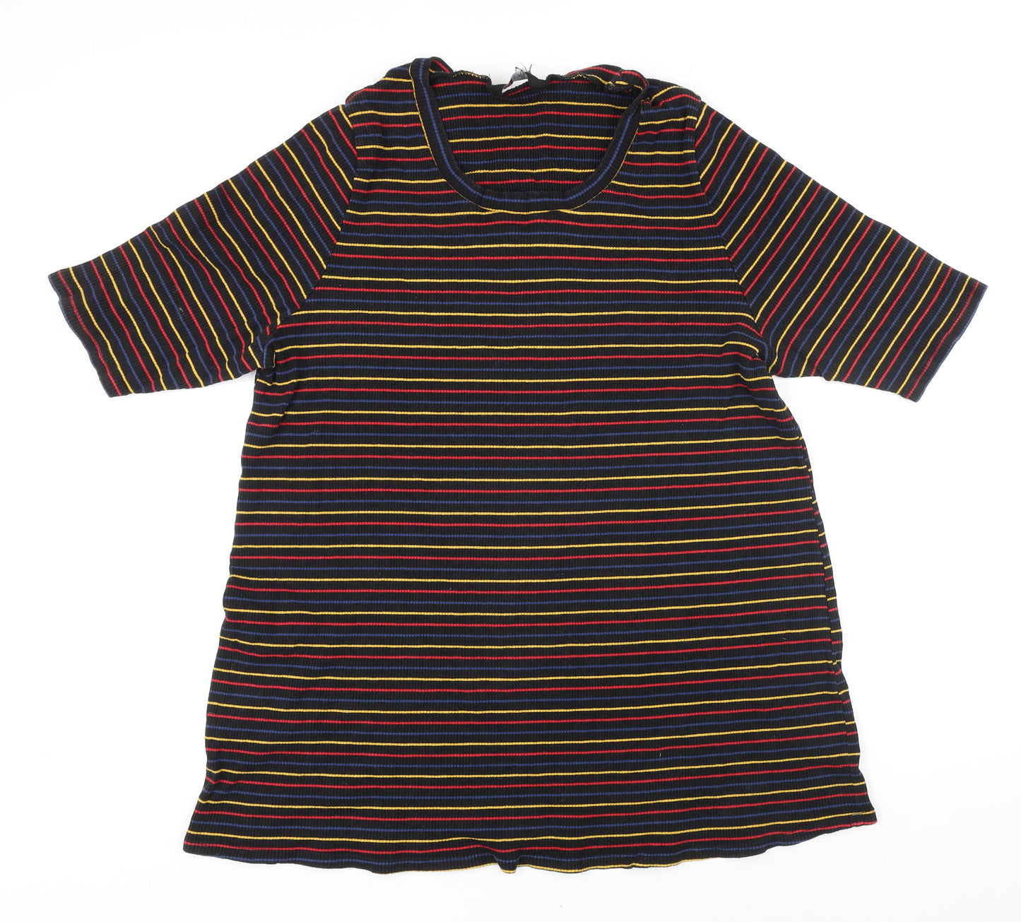 Yours Womens Multicoloured Striped Cotton Basic T-Shirt Size 26 Scoop Neck