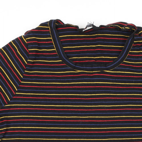 Yours Womens Multicoloured Striped Cotton Basic T-Shirt Size 26 Scoop Neck