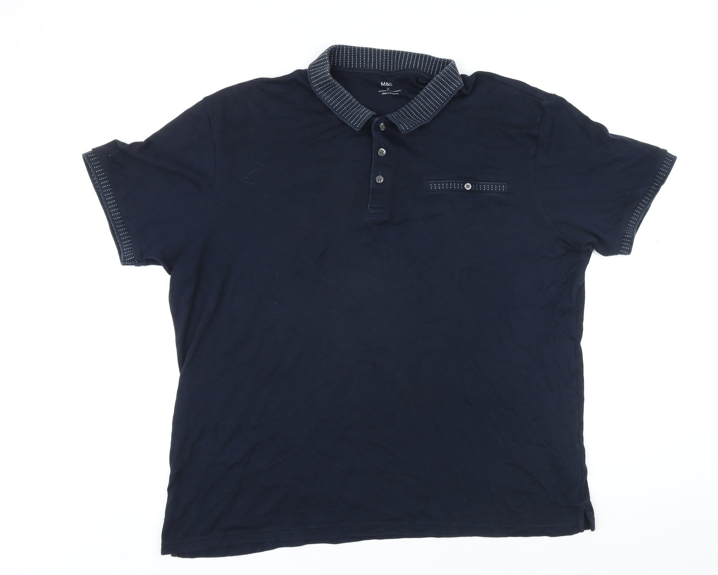 Marks and Spencer Mens Blue 100% Cotton Polo Size XL Collared Button