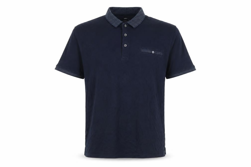 Front view of Marks & Spencer men’s blue 100% cotton polo, size XL, collared button