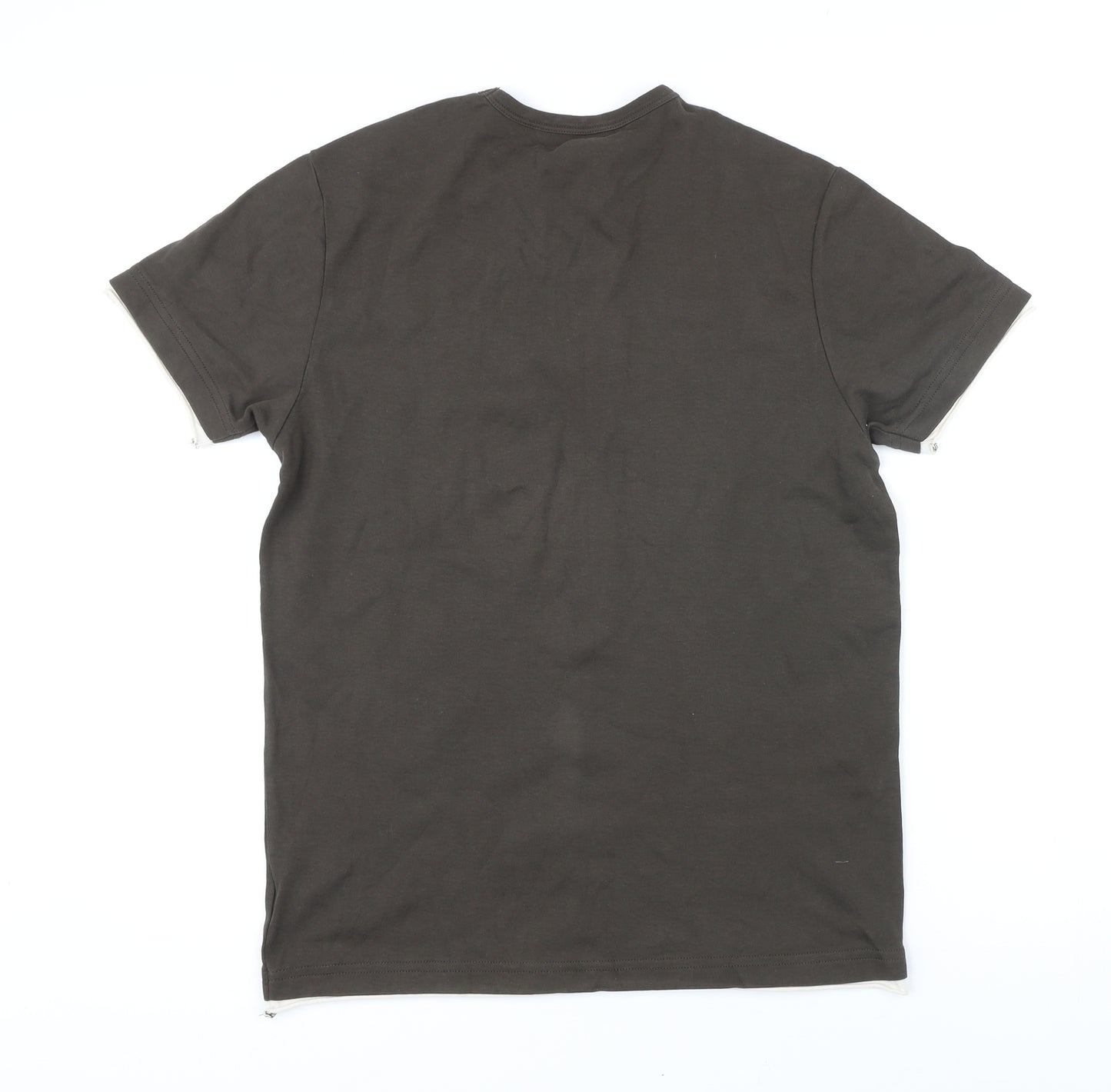 River Island Mens Brown Cotton T-Shirt Size M V-Neck
