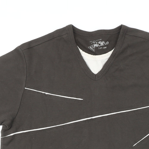 River Island Mens Brown Cotton T-Shirt Size M V-Neck