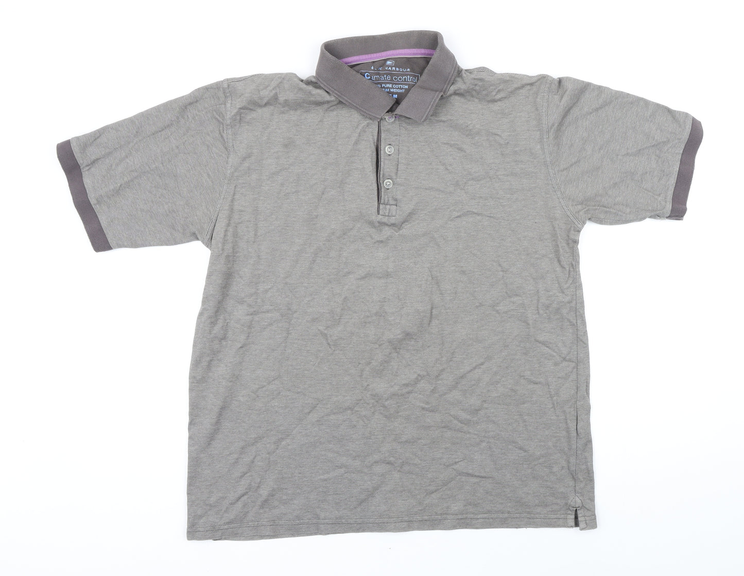 Blue Harbour Mens Grey 100% Cotton Polo Size M Collared Button