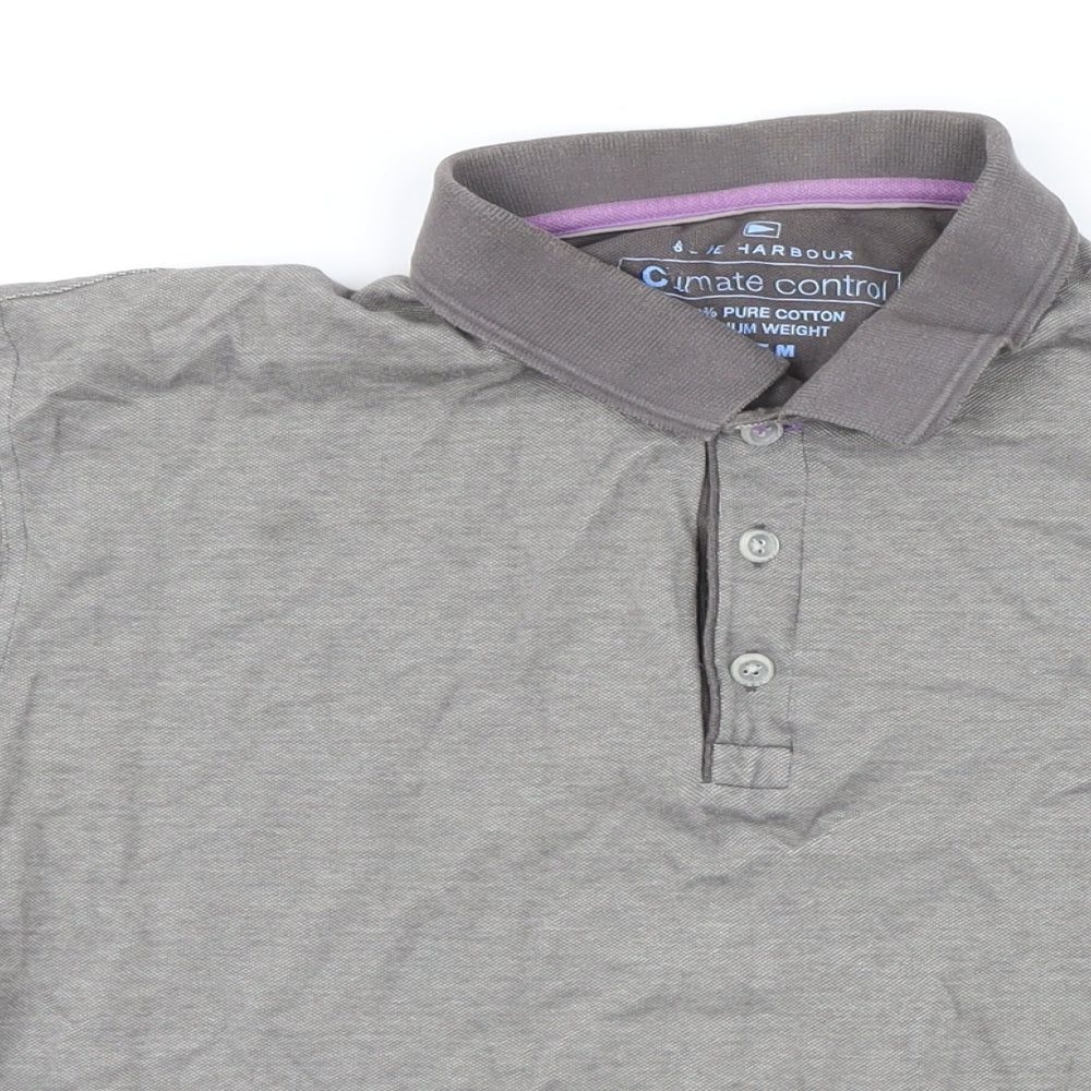 Blue Harbour Mens Grey 100% Cotton Polo Size M Collared Button