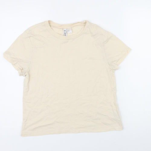 H&M Womens Beige 100% Cotton Basic T-Shirt Size M Round Neck