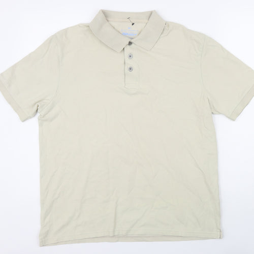 Blue Harbour Mens Beige Cotton Polo Size M Collared Button