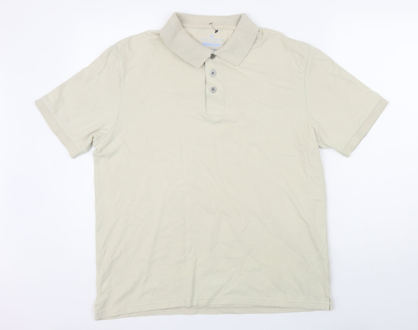 Blue Harbour Mens Beige Cotton Polo Size M Collared Button