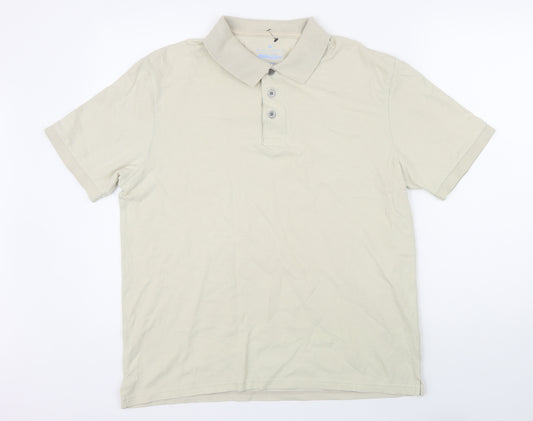 Blue Harbour Mens Beige Cotton Polo Size M Collared Button