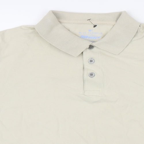 Blue Harbour Mens Beige Cotton Polo Size M Collared Button