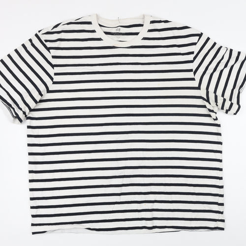 H&M Womens Black Striped 100% Cotton Basic T-Shirt Size XL Round Neck