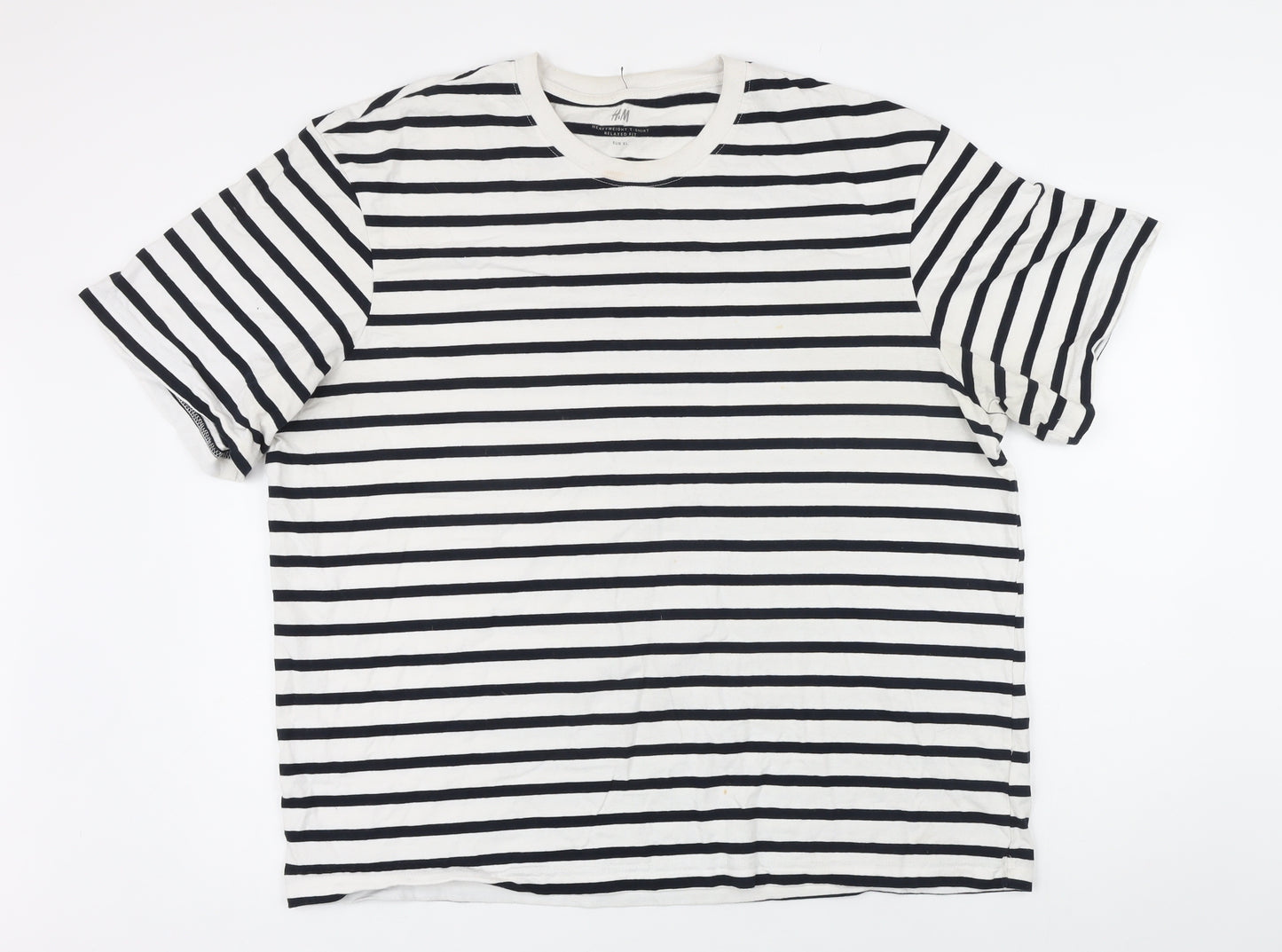 H&M Womens Black Striped 100% Cotton Basic T-Shirt Size XL Round Neck